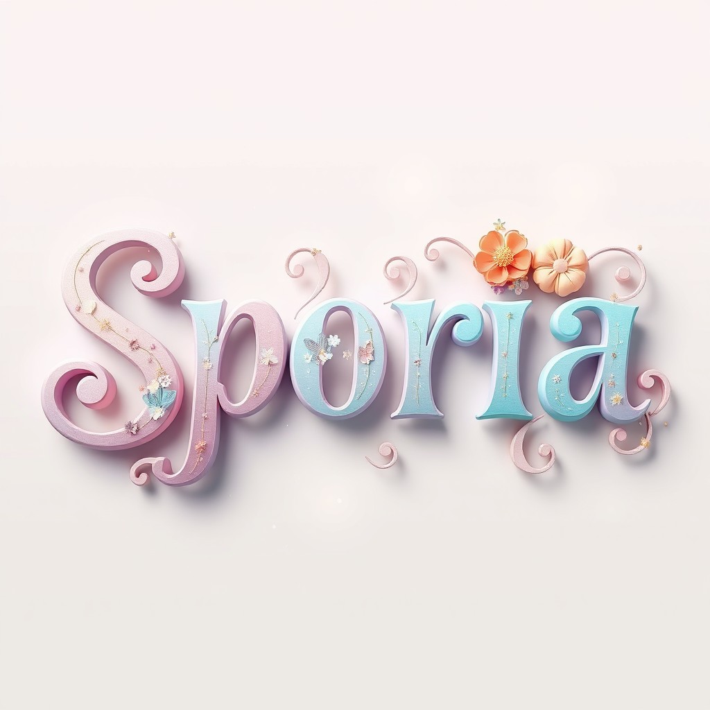 An imaginative display of the word 'Sporia' written in an elegant and decorative font, embodying a whimsical and fantastical style