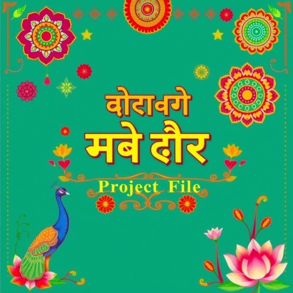 A vibrant and artistic cover page for a Hindi project file, featuring the title 'हिंदी प्रोजेक्ट फ़ाइल' (Hindi Project File) prominently displayed in decorative Hindi lettering