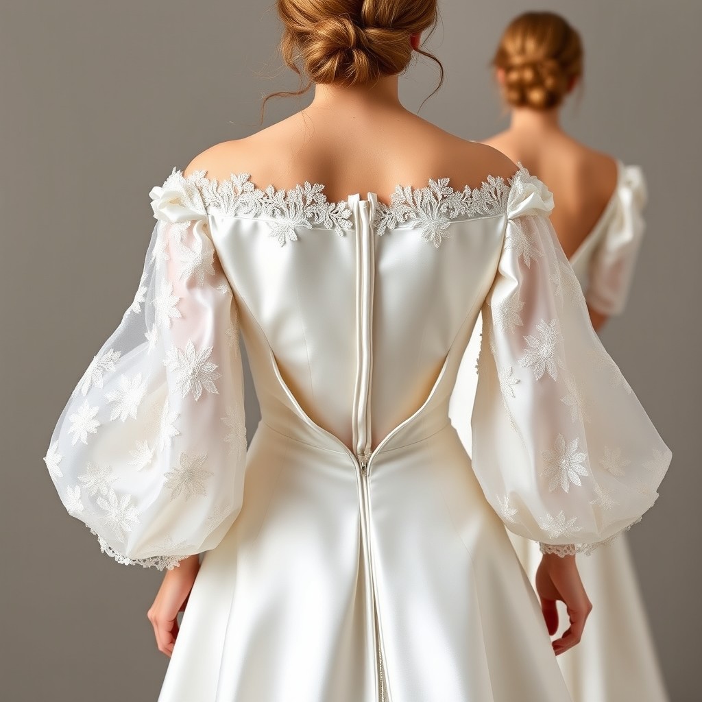 A simple yet elegant wedding dress in ivory satin with a classic A-Line shape