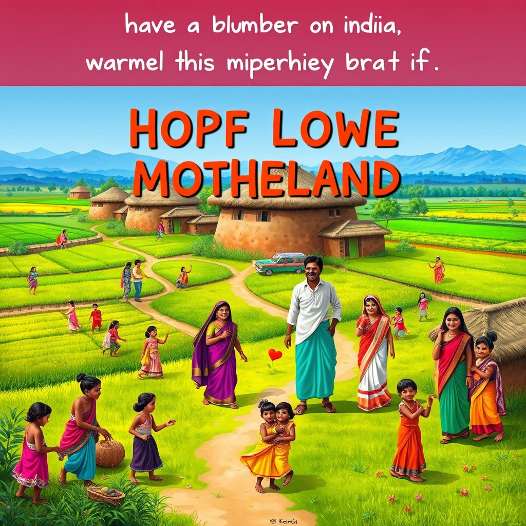 A vibrant scene depicting Indian village people showing deep love and connection to their motherland