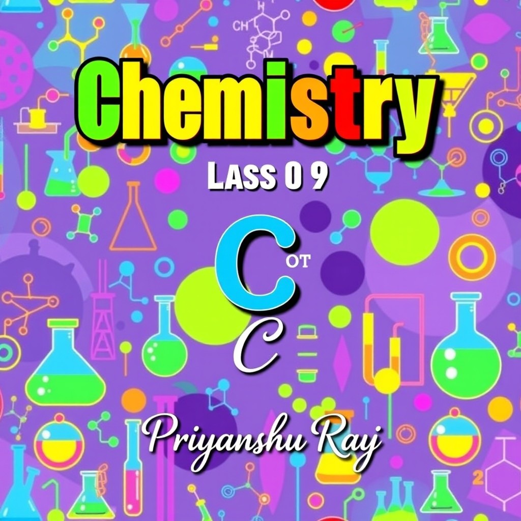 A vibrant and engaging cover page for a class 9 chemistry project, prominently displaying the title 'Chemistry' at the top in bold and colorful letters