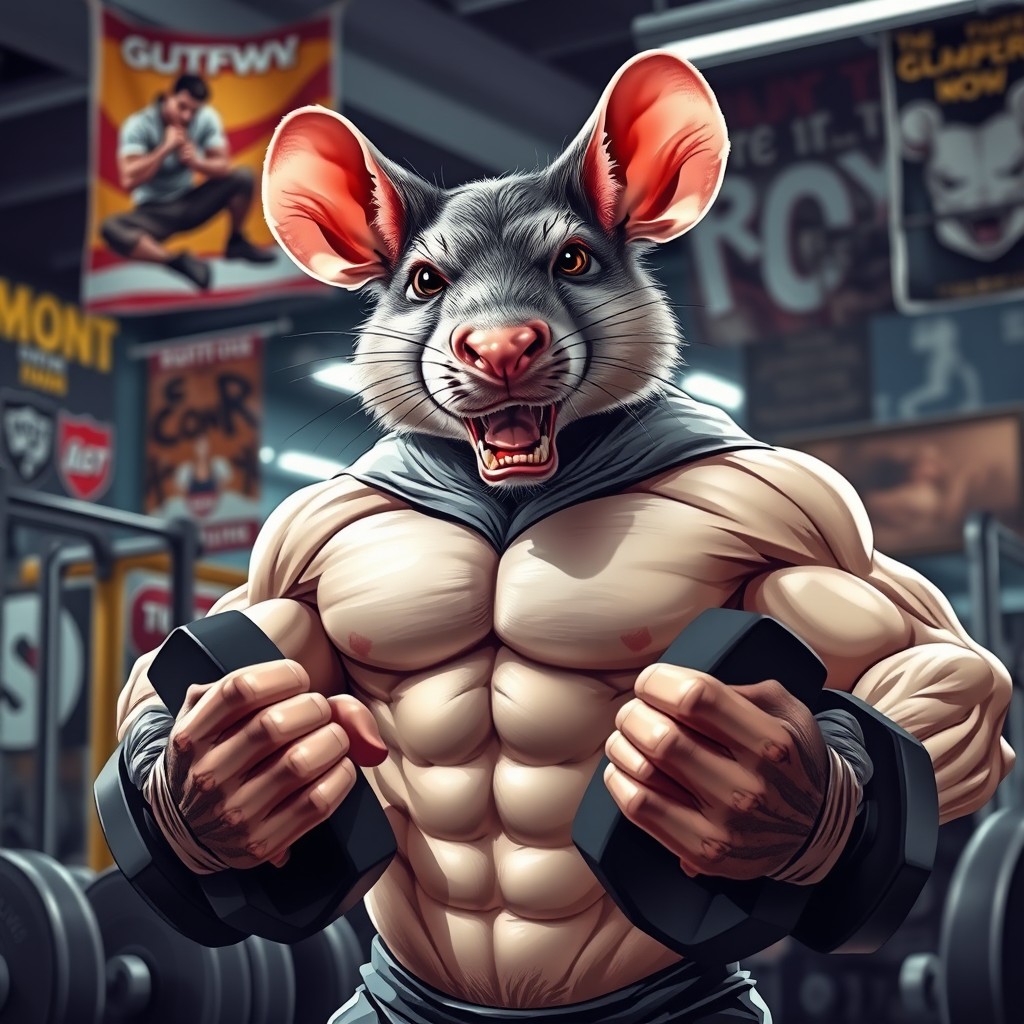 Muscular Rat Lifts Weights: A Dynamic Gym Scene