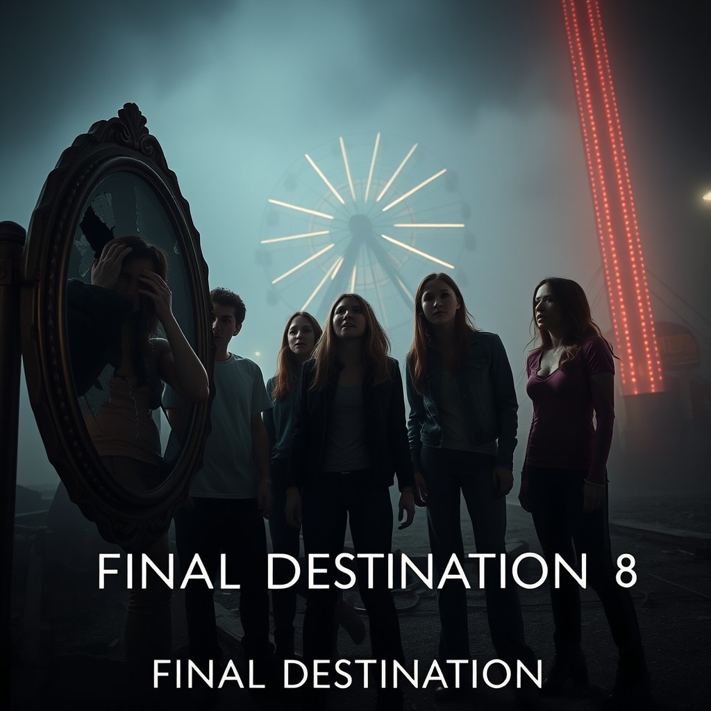 A thrilling and suspenseful scene from a fictional film titled 'Final Destination 8'