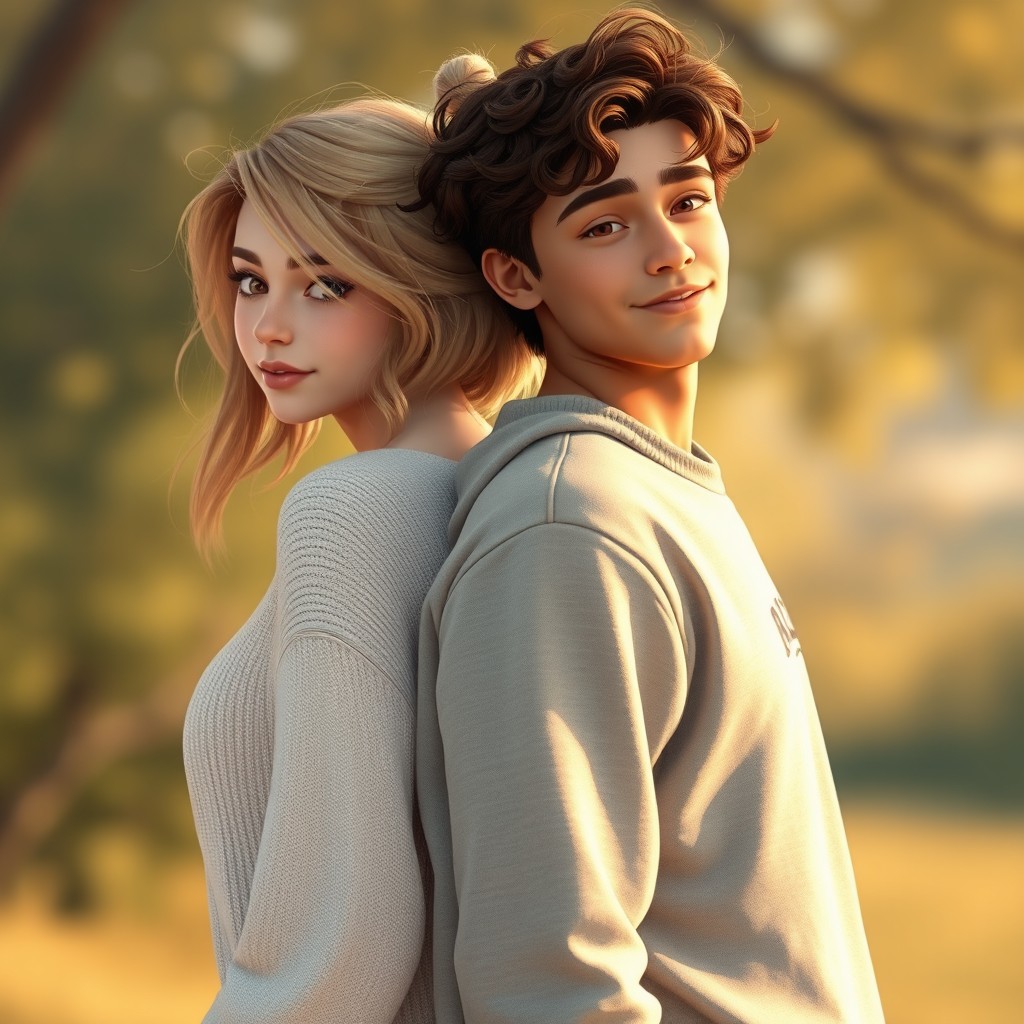 A scene depicting Savannah and Conrad in a serene outdoor setting