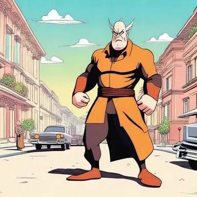 The cartoon character displayed an earnest focus on catching the antagonist.