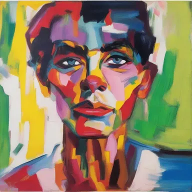 The painter used vibrant colors and bold brushstrokes to depict the earnest expression on the subject's face.