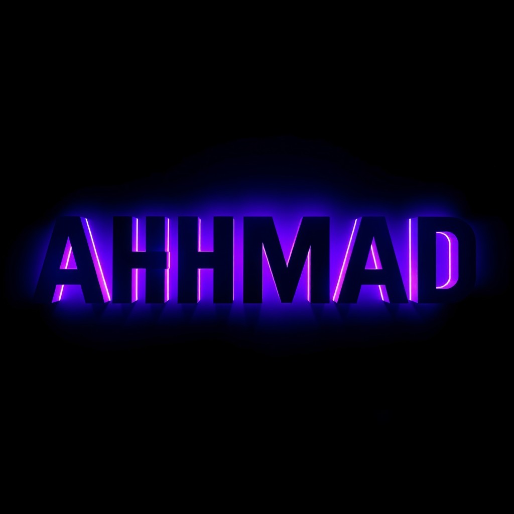 The word 'AHMAD' in bold letters, created with a gradient of dark navy blue and black