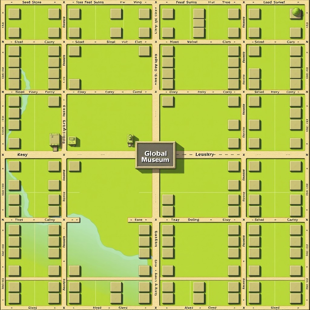 A detailed map layout representing a large square grid of 300x300 units