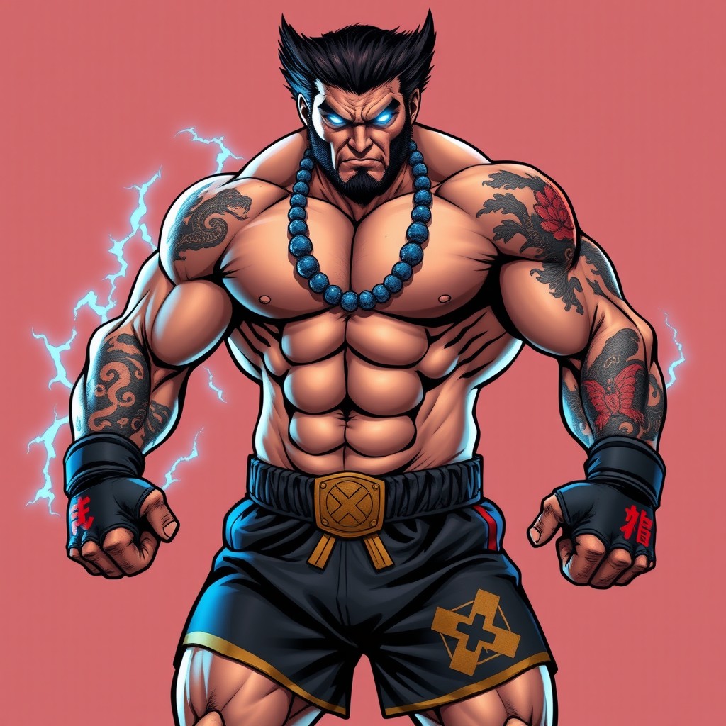 A powerful, muscular character named Shinkan, inspired by classic Wolverine comics illustrated by John Byrne from the late 70s to early 80s