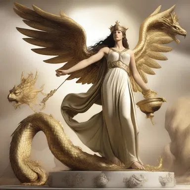 The Greek goddess Athena granted the hero strength and courage to overpower the fearsome dragon guarding the golden fleece.