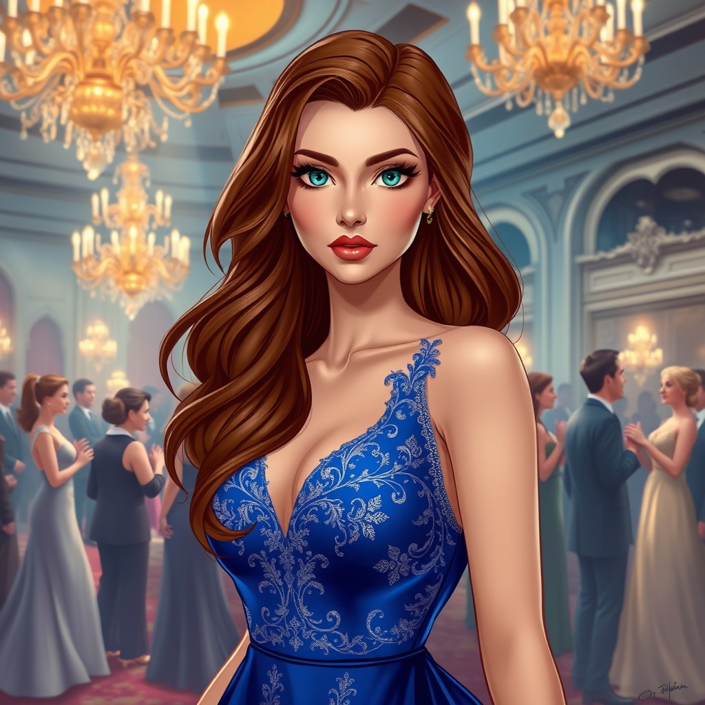 A stylized artwork featuring a beautiful woman with alluring and captivating presence