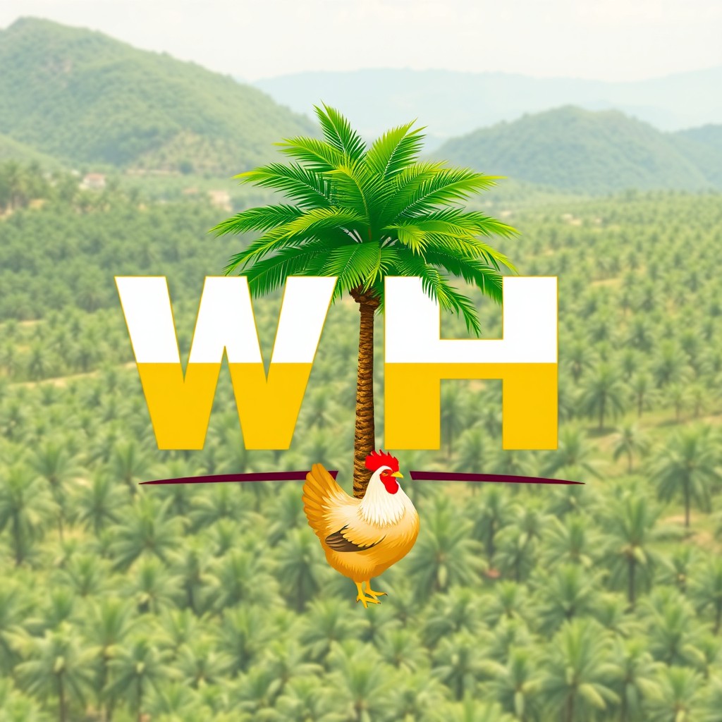 A logo design featuring the business name 'WH' prominently displayed in bold italic letters, colored in a striking combination of yellow and white