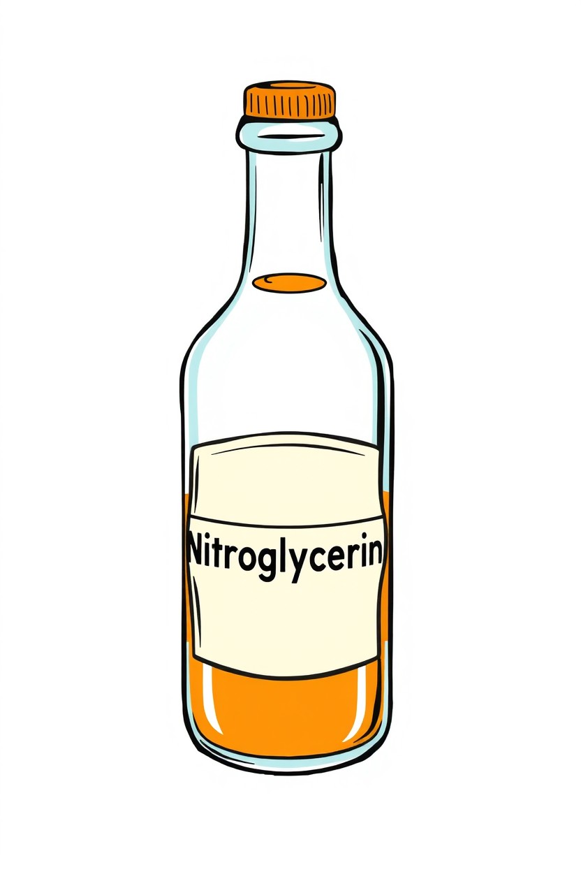 A comic-style illustration of a bottle half-full with a brown liquid