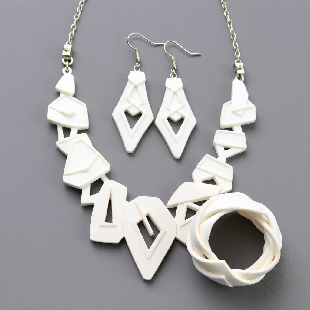 A stunning jewelry set made of polymer clay, featuring a necklace, earrings, and a bracelet
