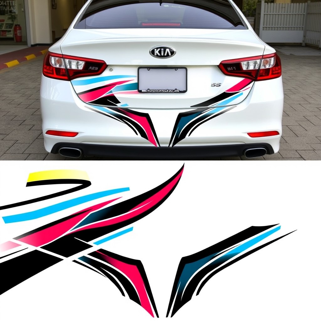 A vibrant and eye-catching sticker design for the bumper of a 2011 Kia Optima K5