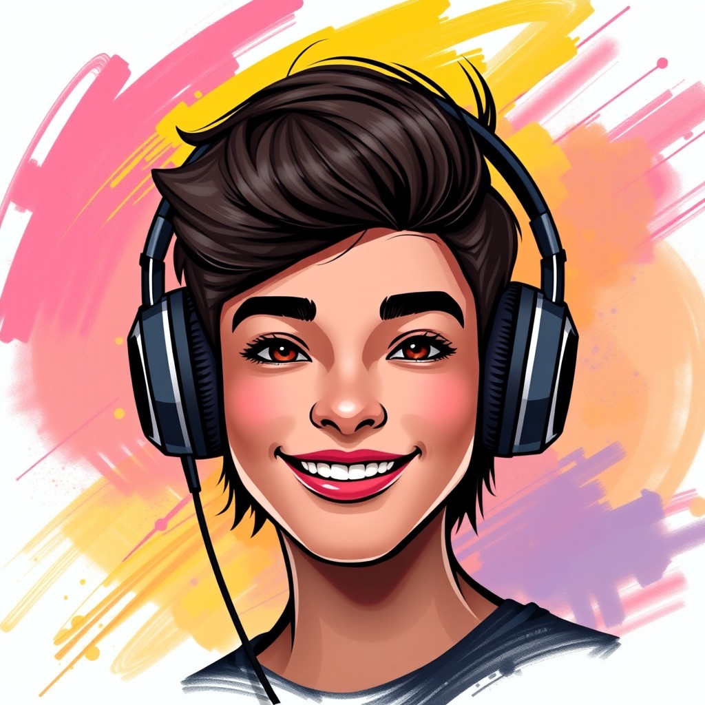 A digital avatar featuring a person wearing stylish headphones
