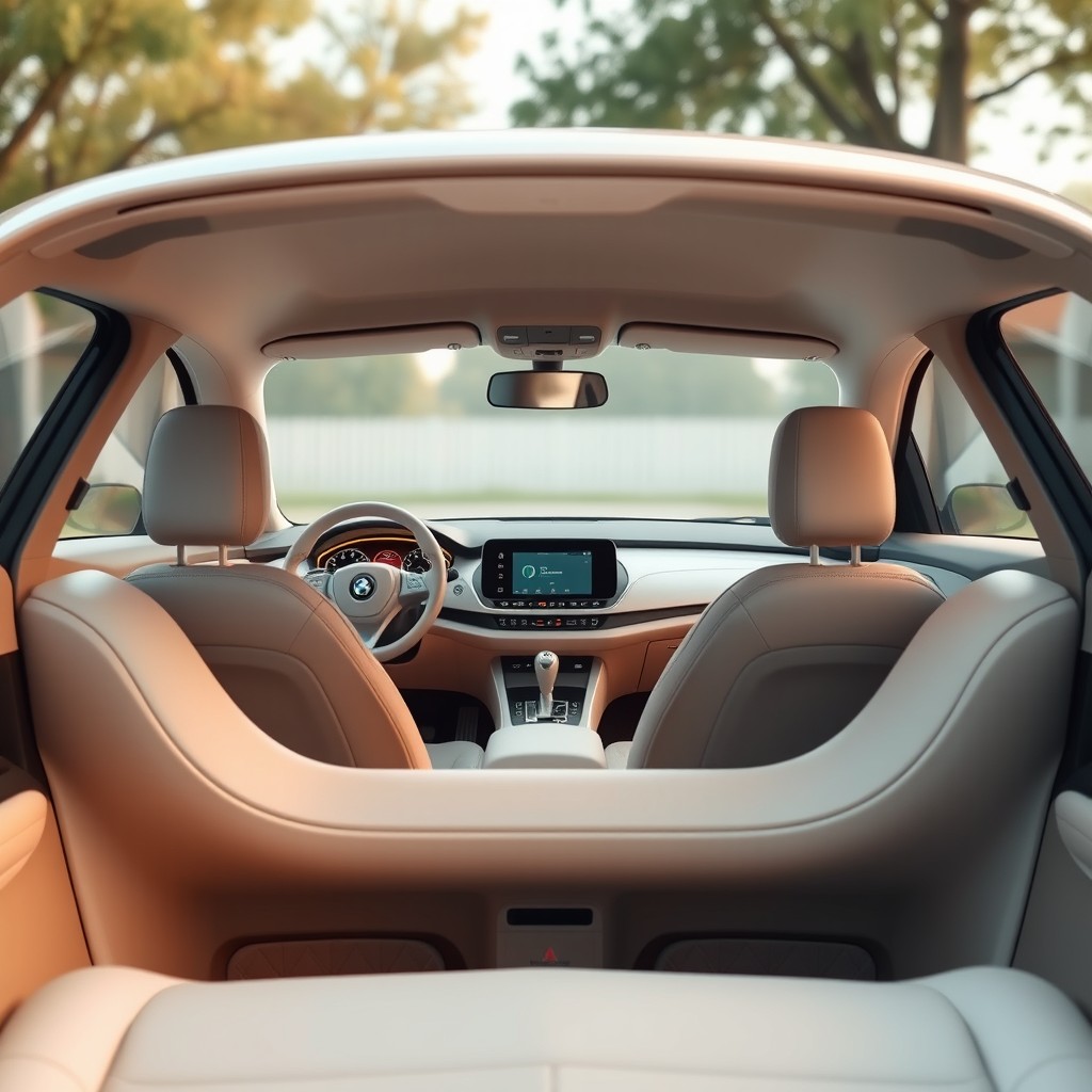 A concept car designed with a gentle and understated aesthetic, reflecting the personality of a shy girl who wears glasses and exhibits a calm demeanor