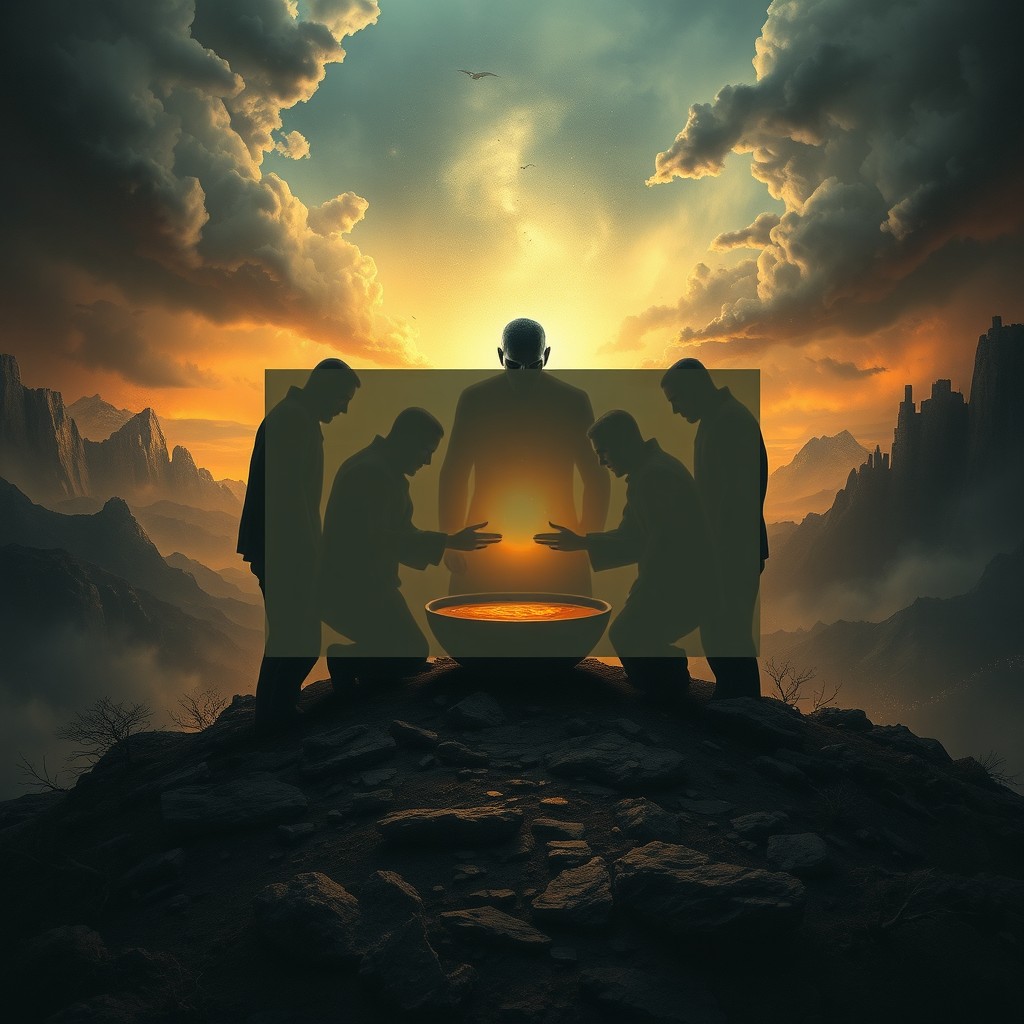 A captivating and surrealist scene depicting an abstract concept of defiance and survival, inspired by the haunting themes of J