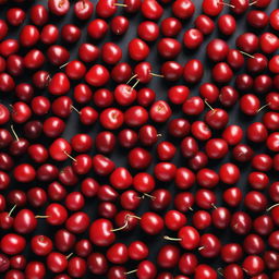 A black background filled with a multitude of vibrant red cherries.