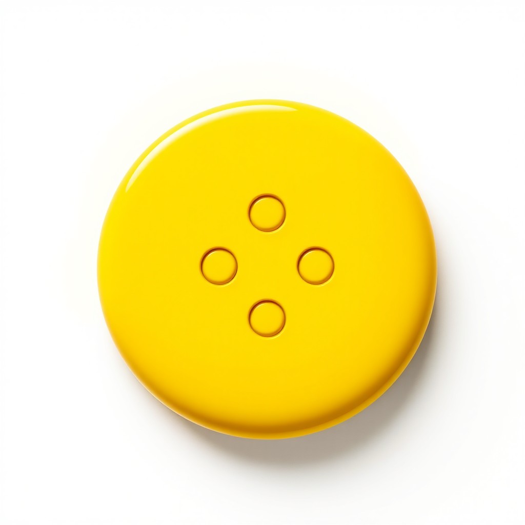 A large, elongated yellow button, featuring a smooth, glossy surface and rounded edges, set against a simple background