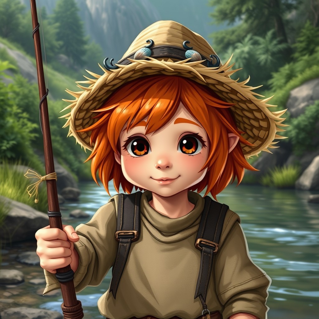 A scrappy, mischievous 10-year-old dwarf girl character, styled in D&D fantasy