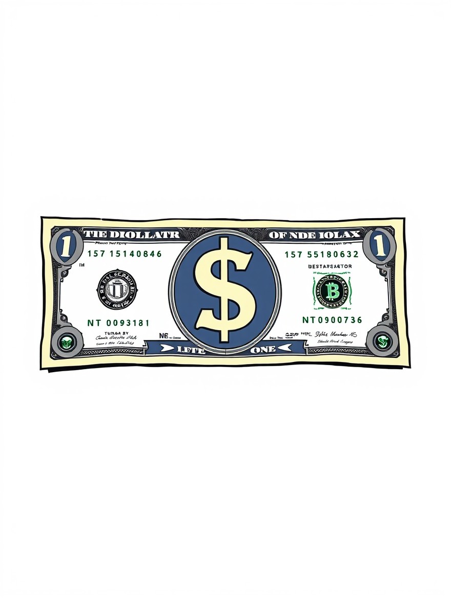 A comic-style illustration of a dollar banknote, featuring vibrant colors and strong outlines