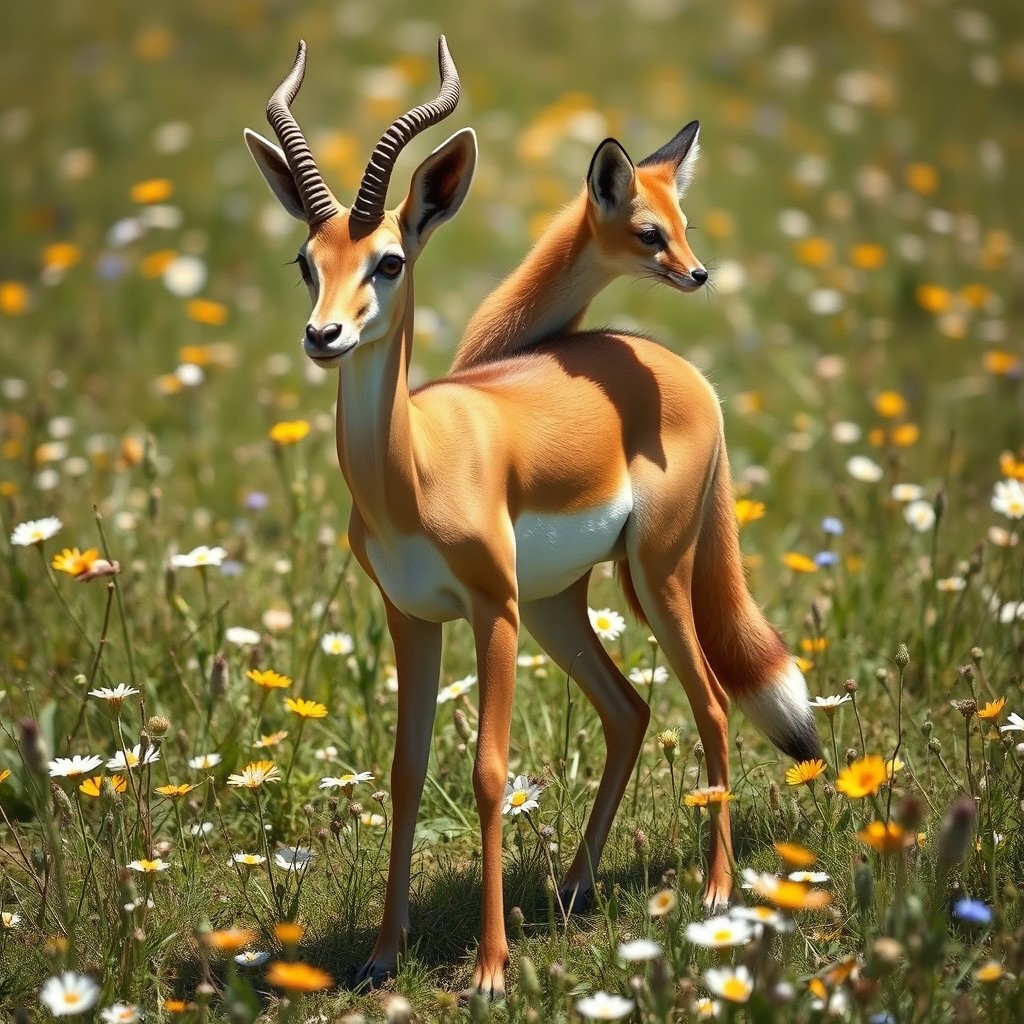 A mesmerizing two-headed hybrid creature that combines the grace of a gazelle with the clever features of a fox