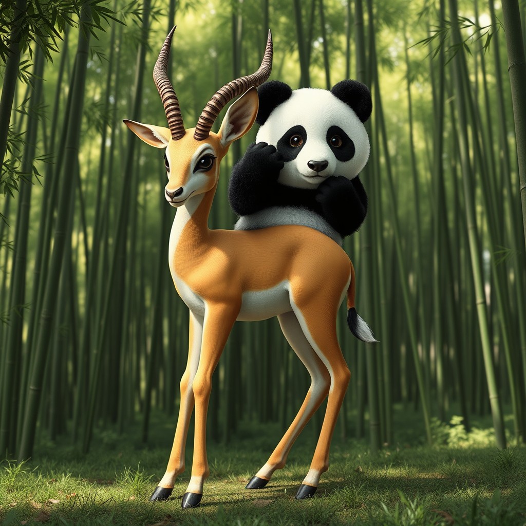 A captivating two-headed hybrid creature that combines the graceful form of a gazelle with the adorable features of a panda