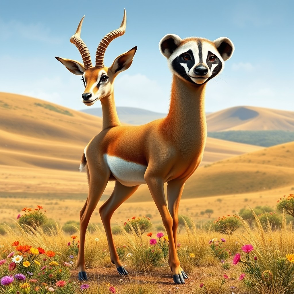 An intriguing two-headed hybrid creature that combines the grace of a gazelle with the sturdy features of a badger