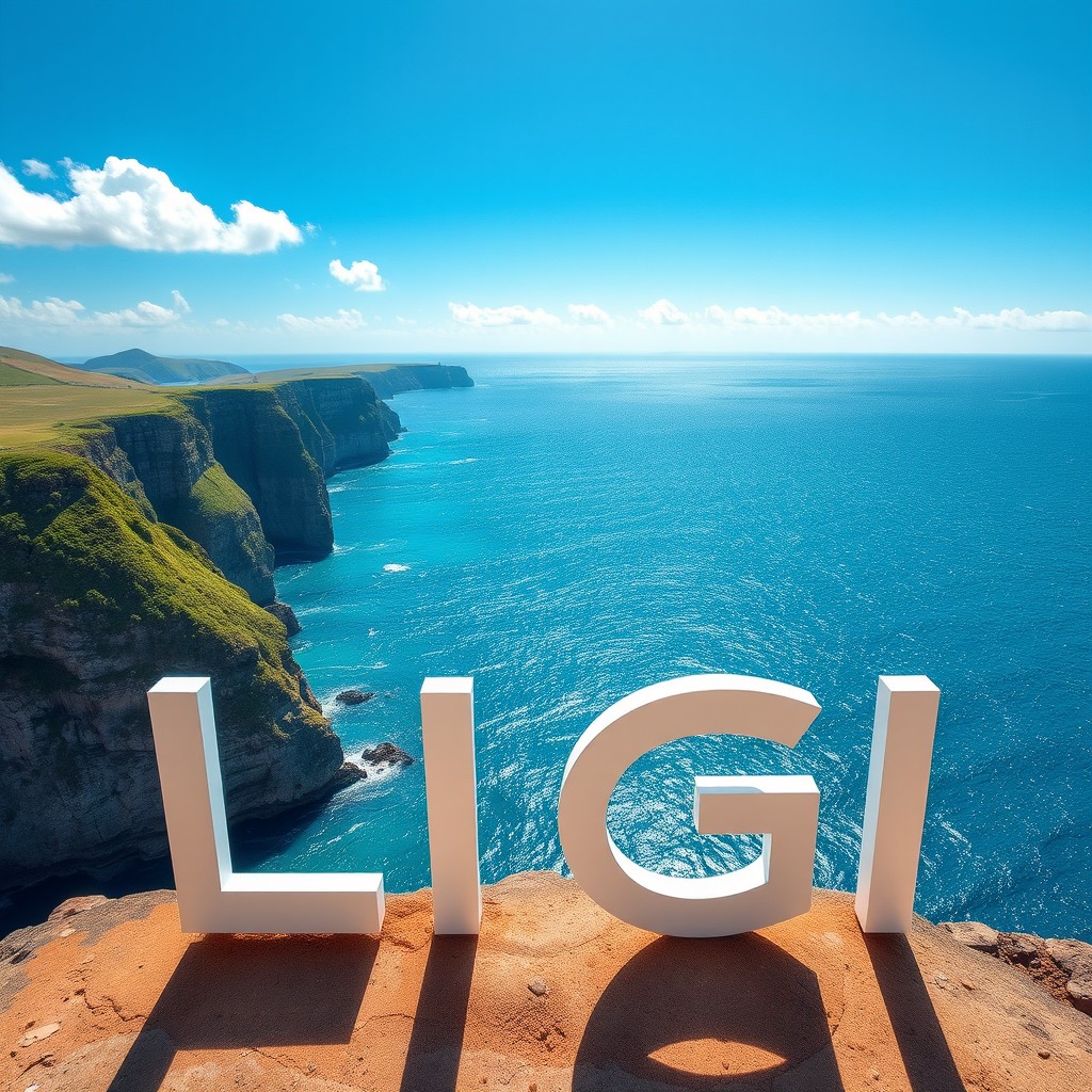 A breathtaking view of the sea from a high port, showcasing vibrant blue waters, sparkling under the sunlight