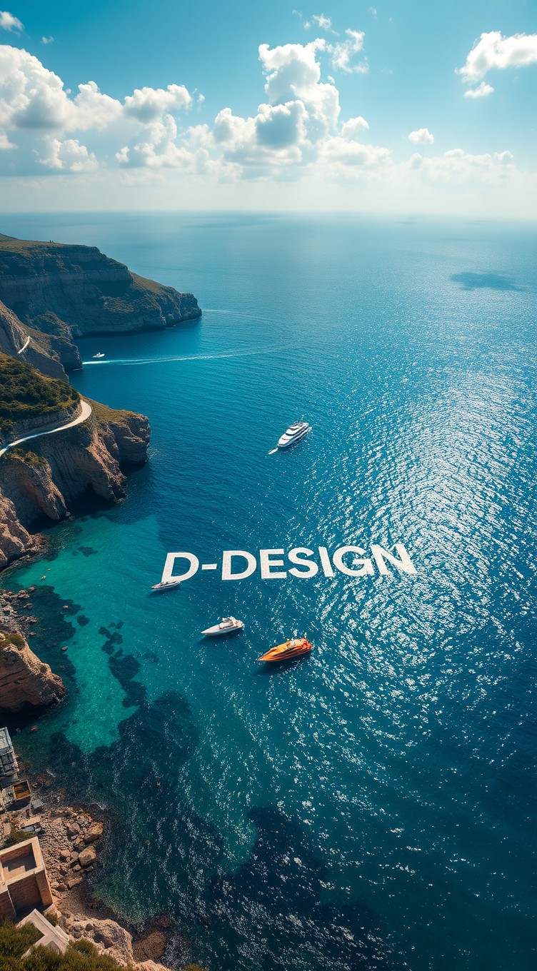 An expansive sea view taken from a high vantage point of a port, showcasing crystal-clear waves shimmering under the sun