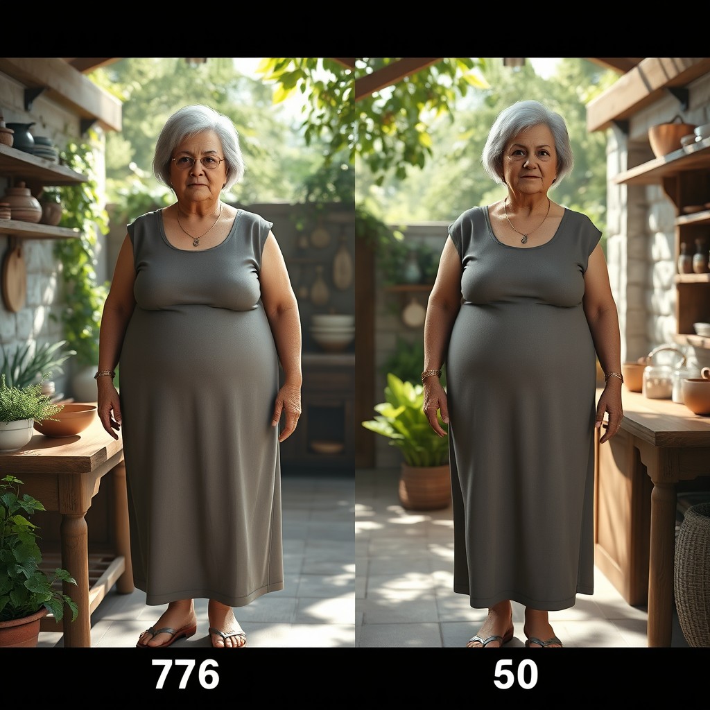 A realistic full-body 3D character design of a middle-aged housewife