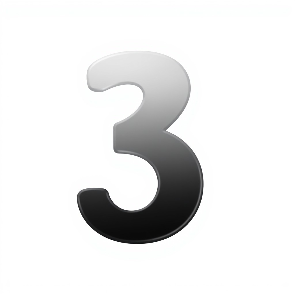 A bold number '3' featuring a smooth gradient transition from light gray at the top to deep black at the bottom