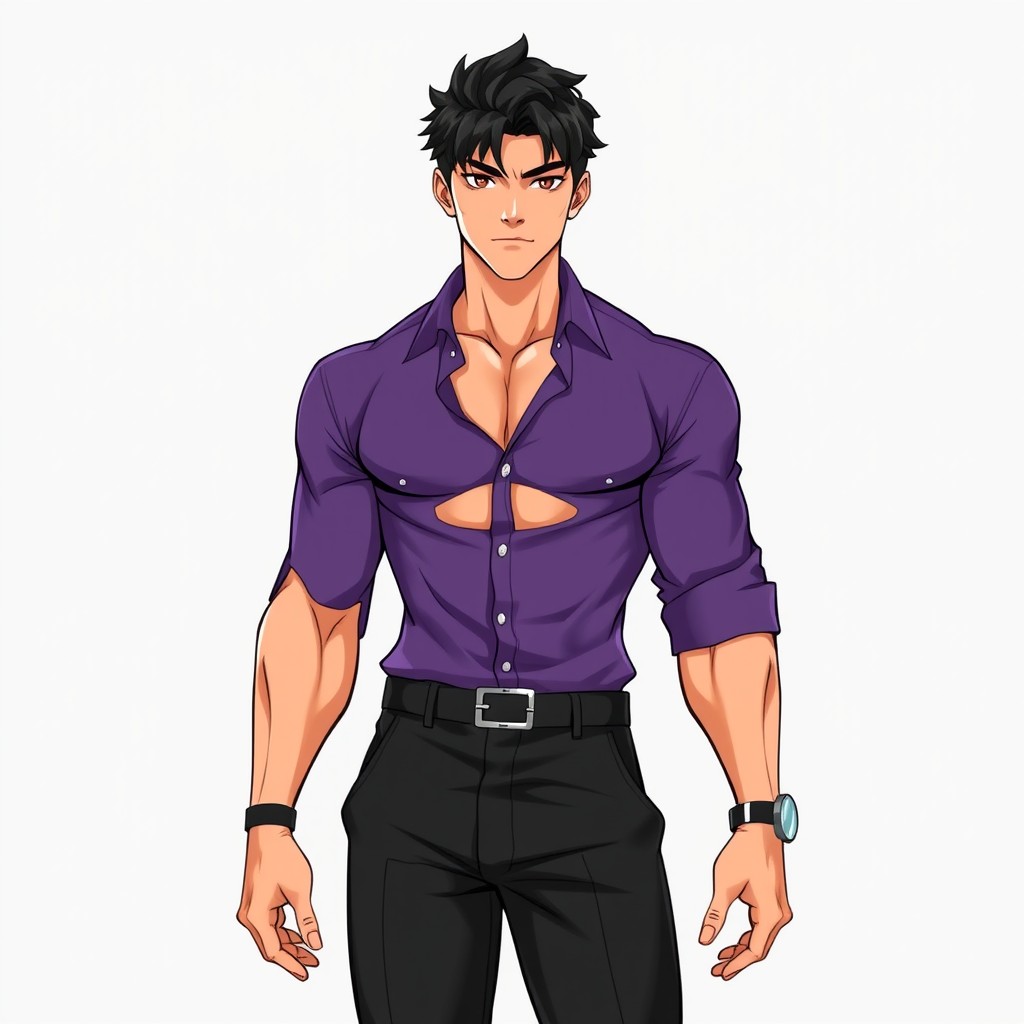 A unique male character designed for a YouTube channel, featuring short black hair and brown eyes