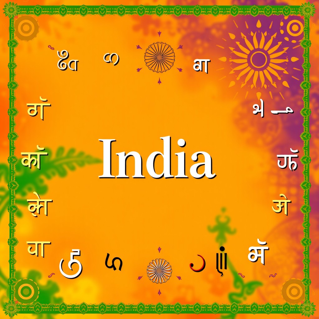 A vibrant cover page design featuring the various scripts of India artistically arranged along the border