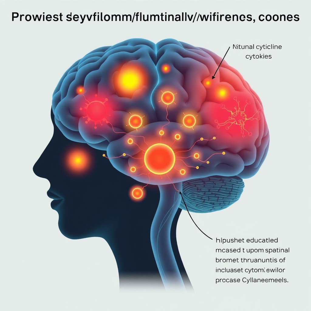 An educational illustration displaying elevated levels of pro-inflammatory cytokines in the brains of autistic individuals
