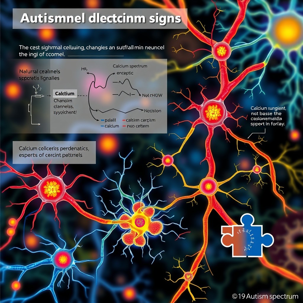 A detailed illustration of abnormal calcium signaling pathways in neurons, showcasing the intricate cellular processes involved in autism