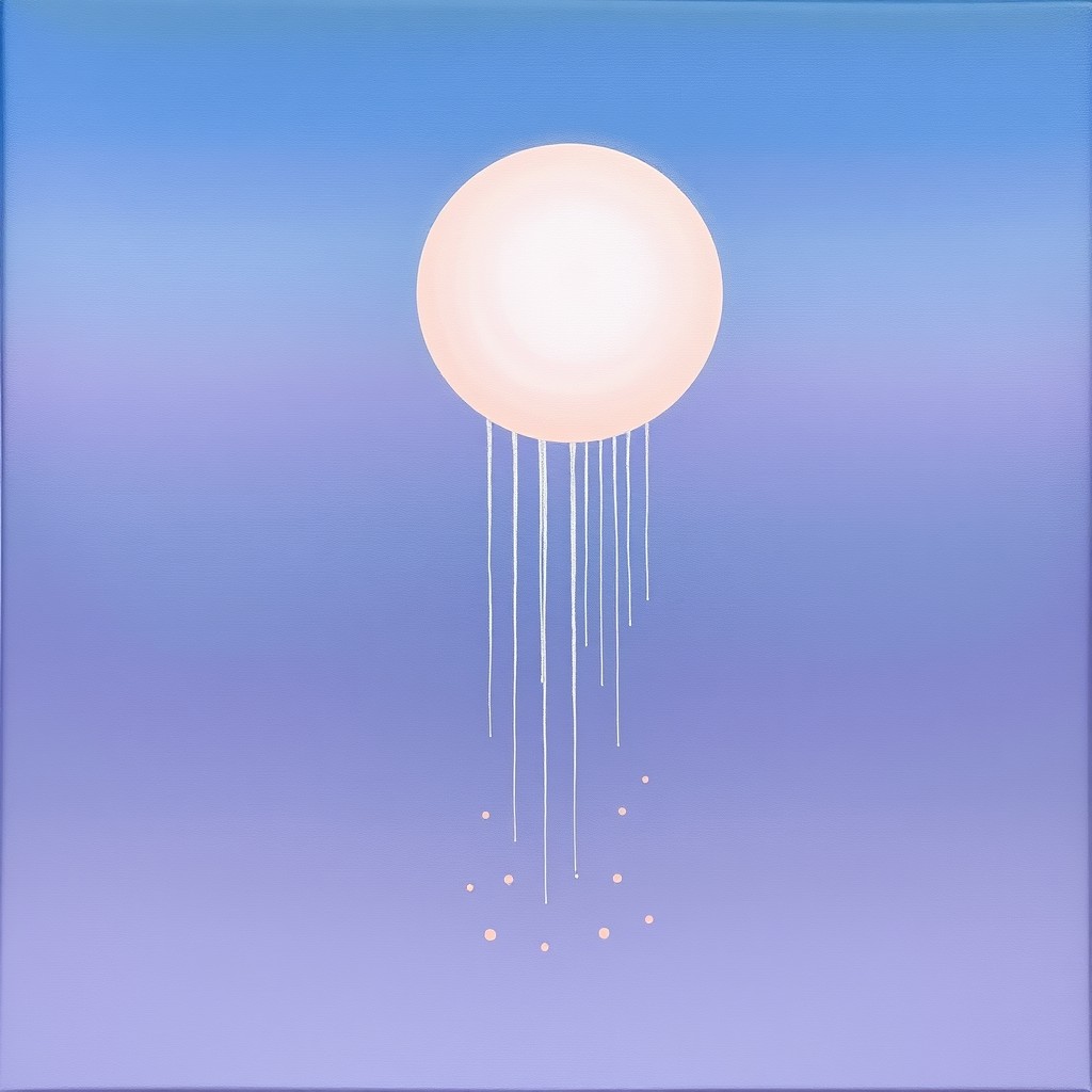 An abstract painting featuring a smooth gradient background transitioning from deep midnight blue at the top to dusty lavender at the bottom