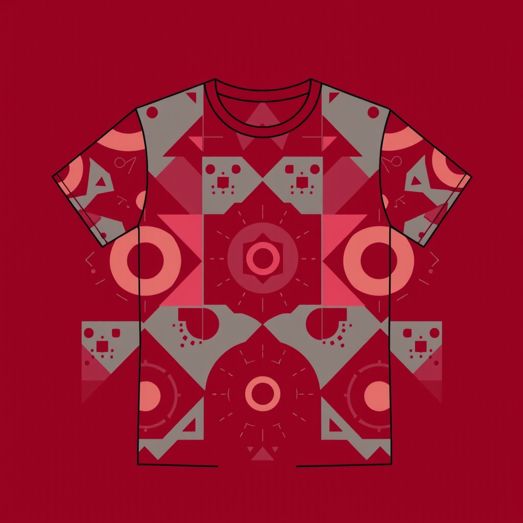 A vibrant and stylish t-shirt design featuring a geometric pattern in rich maroon colors