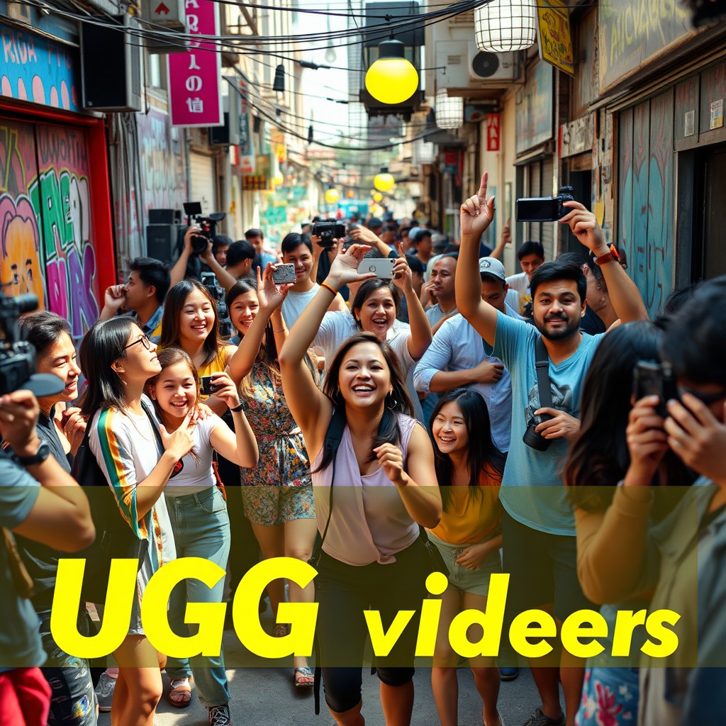 A captivating UGC (User-Generated Content) video showcasing a vibrant scene filled with enthusiastic content creators