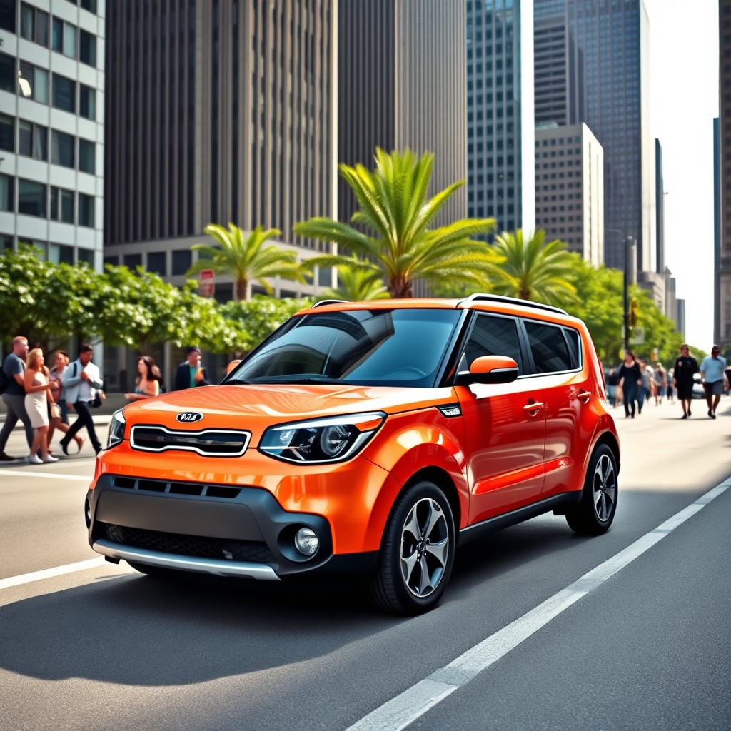 A 2015 Kia Soul parked on a city street, showcasing its distinctive and modern design