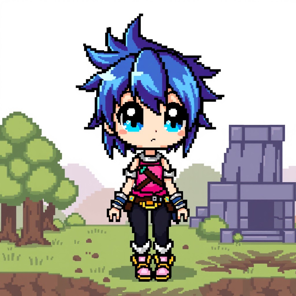 An anime girl character designed in the style of a pixel art game