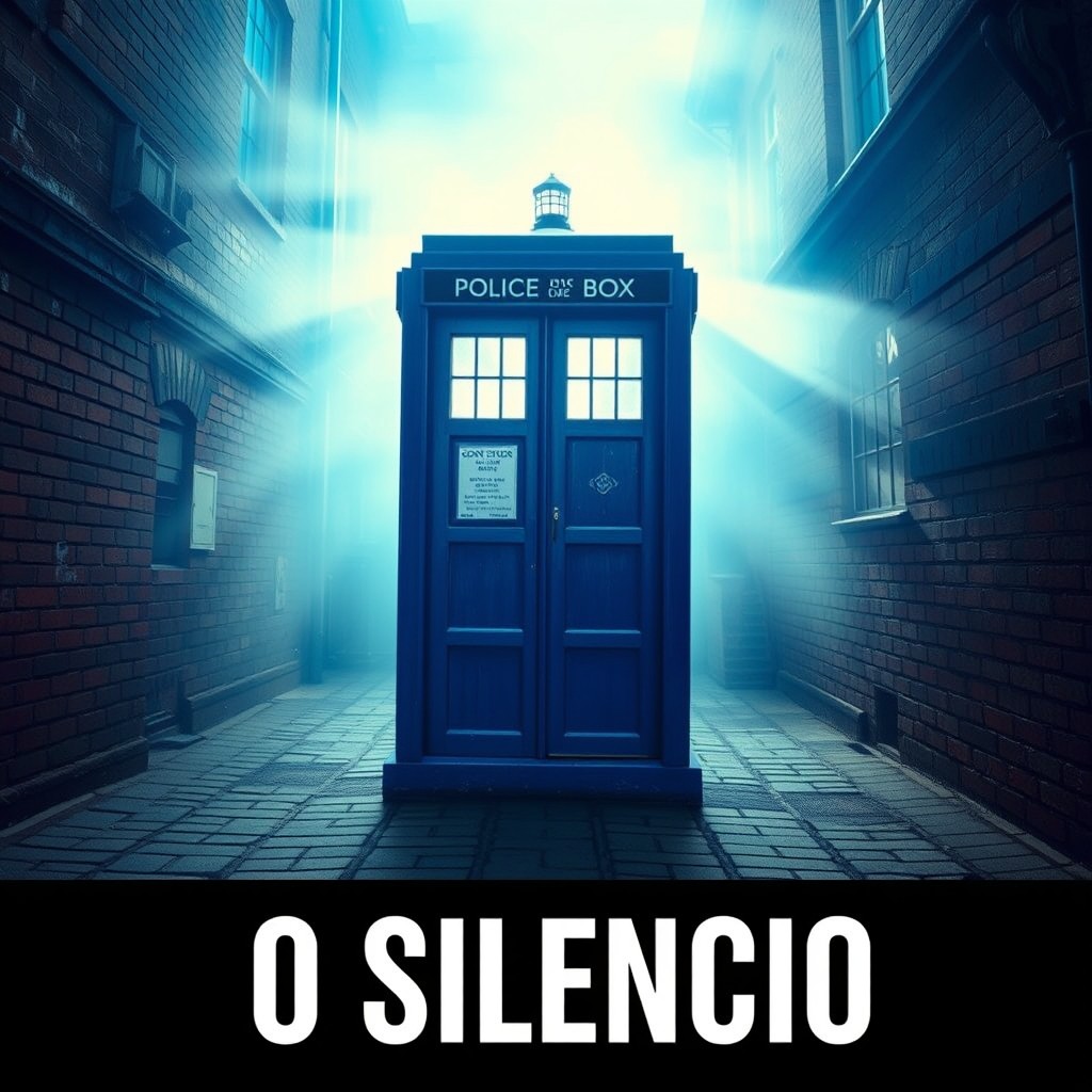 A vibrant banner featuring the iconic blue police box from Doctor Who, positioned in a dimly lit alleyway