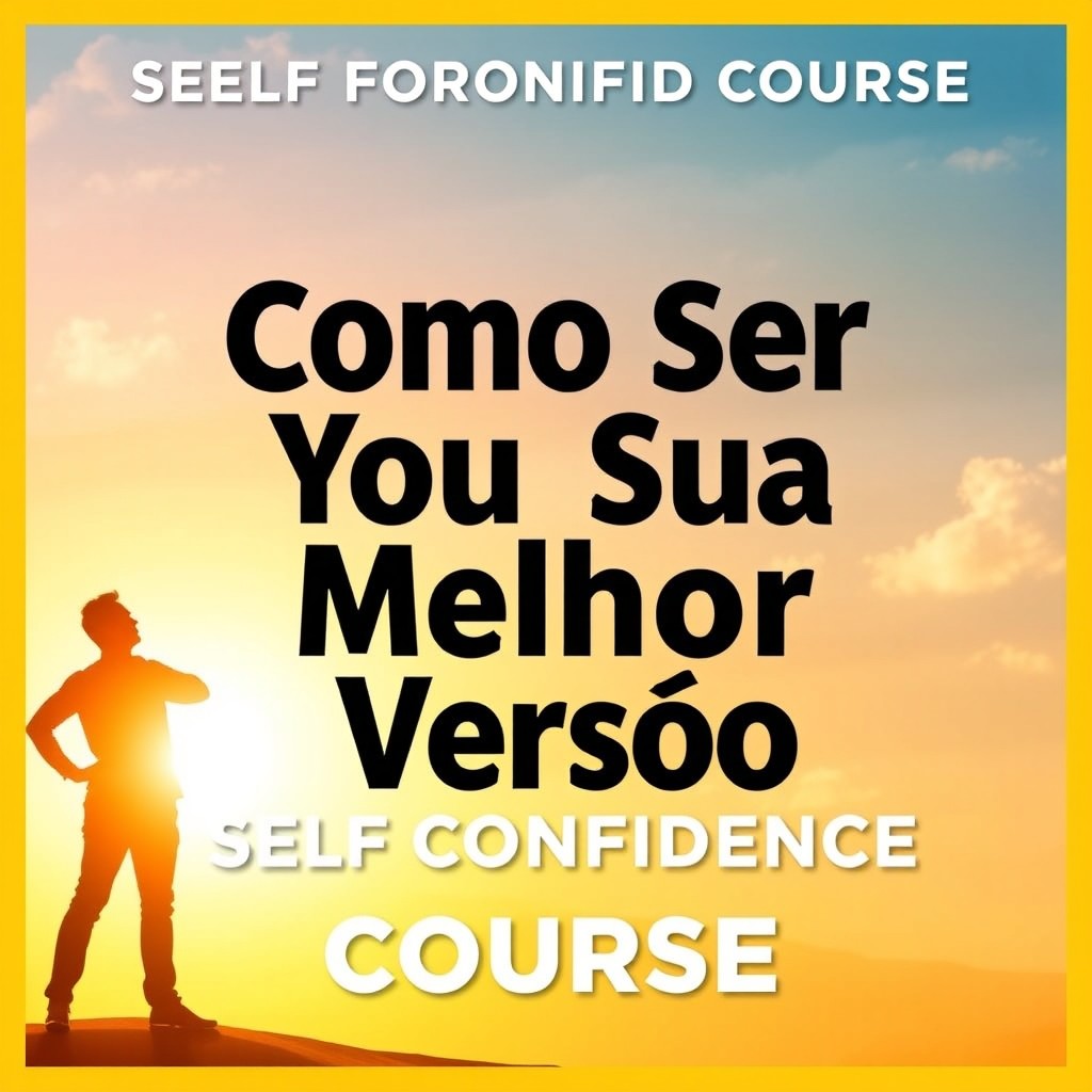 A vibrant and motivational course cover for a self-confidence course titled 'Como Ser a Sua Melhor Versão'