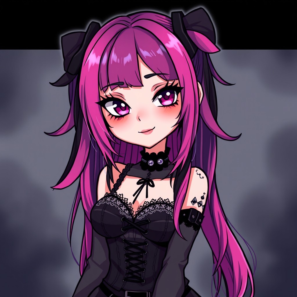 A human cartoon representation of Kuromi as a 21-year-old woman
