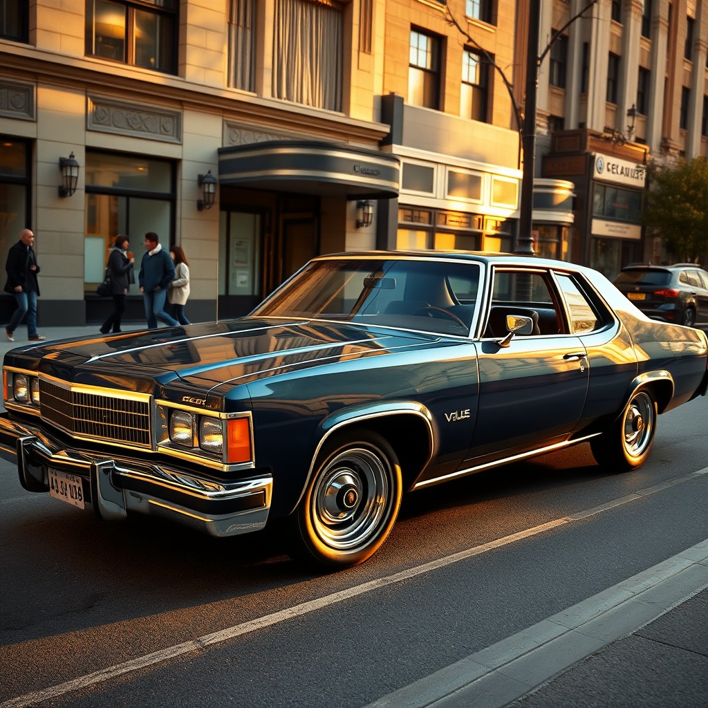 A beautifully detailed classic Chevrolet Caprice, parked on a stylish city street