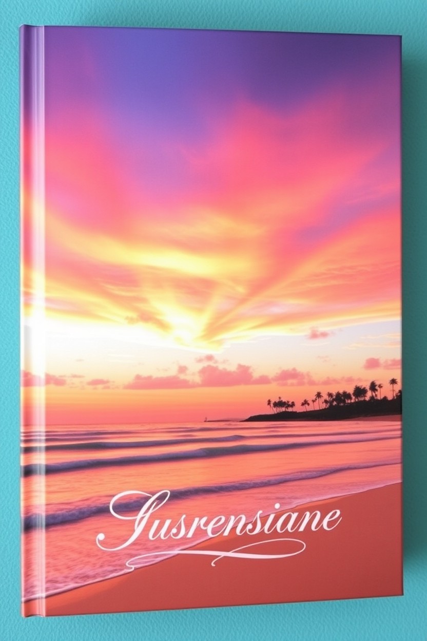 A captivating book cover featuring a breathtaking sunset over a tranquil ocean