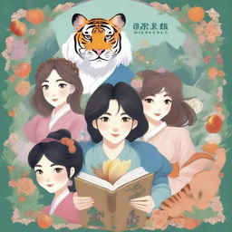 A high-quality digital art image of a book cover featuring six characters from various fairy tales and folk tales