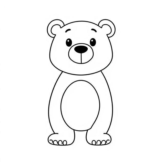 A coloring page featuring a bold outline drawing of a cute bear with minimal details, designed for young children aged 3-5 years