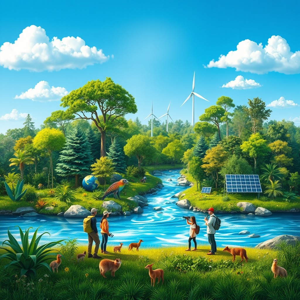 A visually stunning representation of Earth and Environmental Science, depicting a harmonious balance between nature and technology